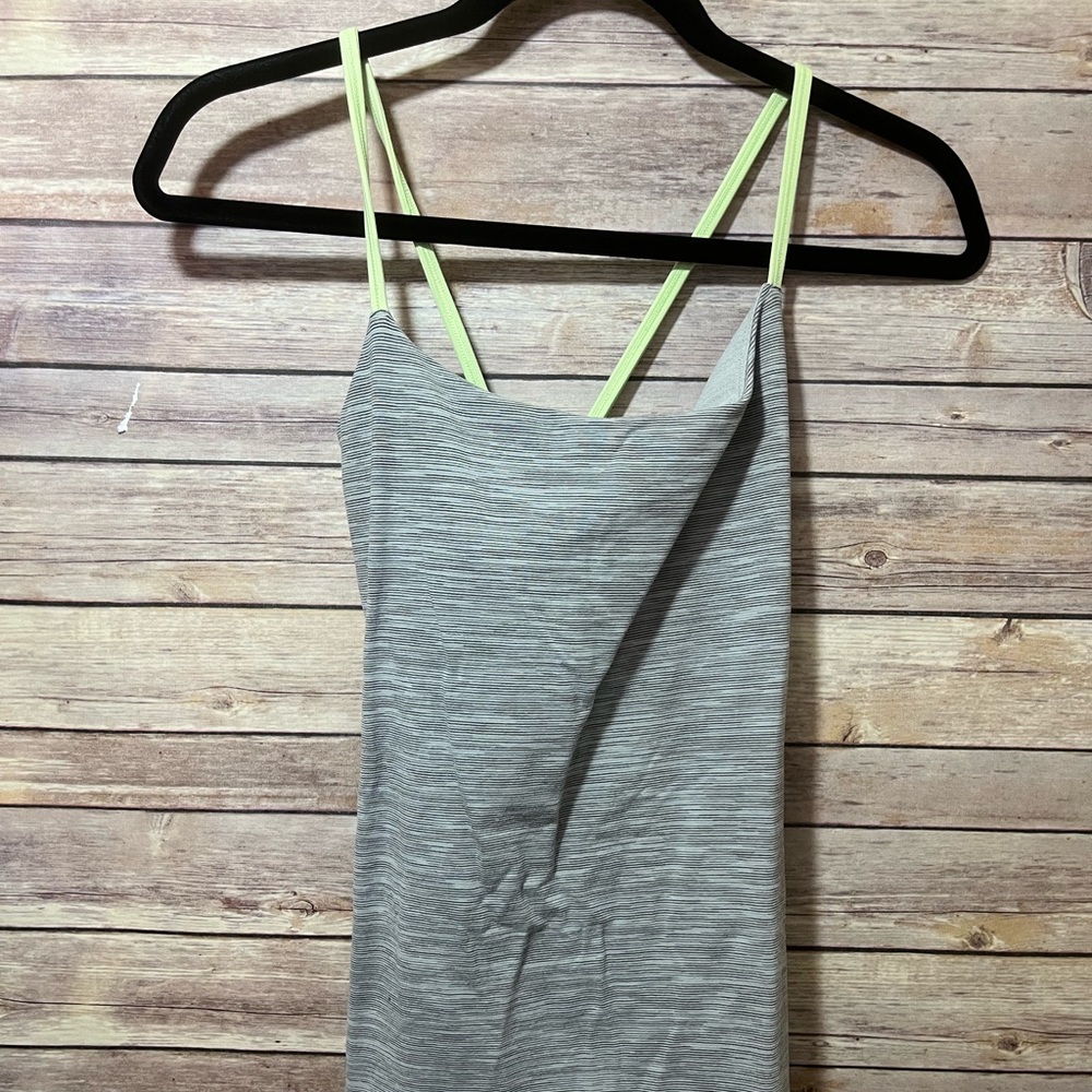 Lululemon | Dancing Warrior Grey Tank Lime Green Straps C1